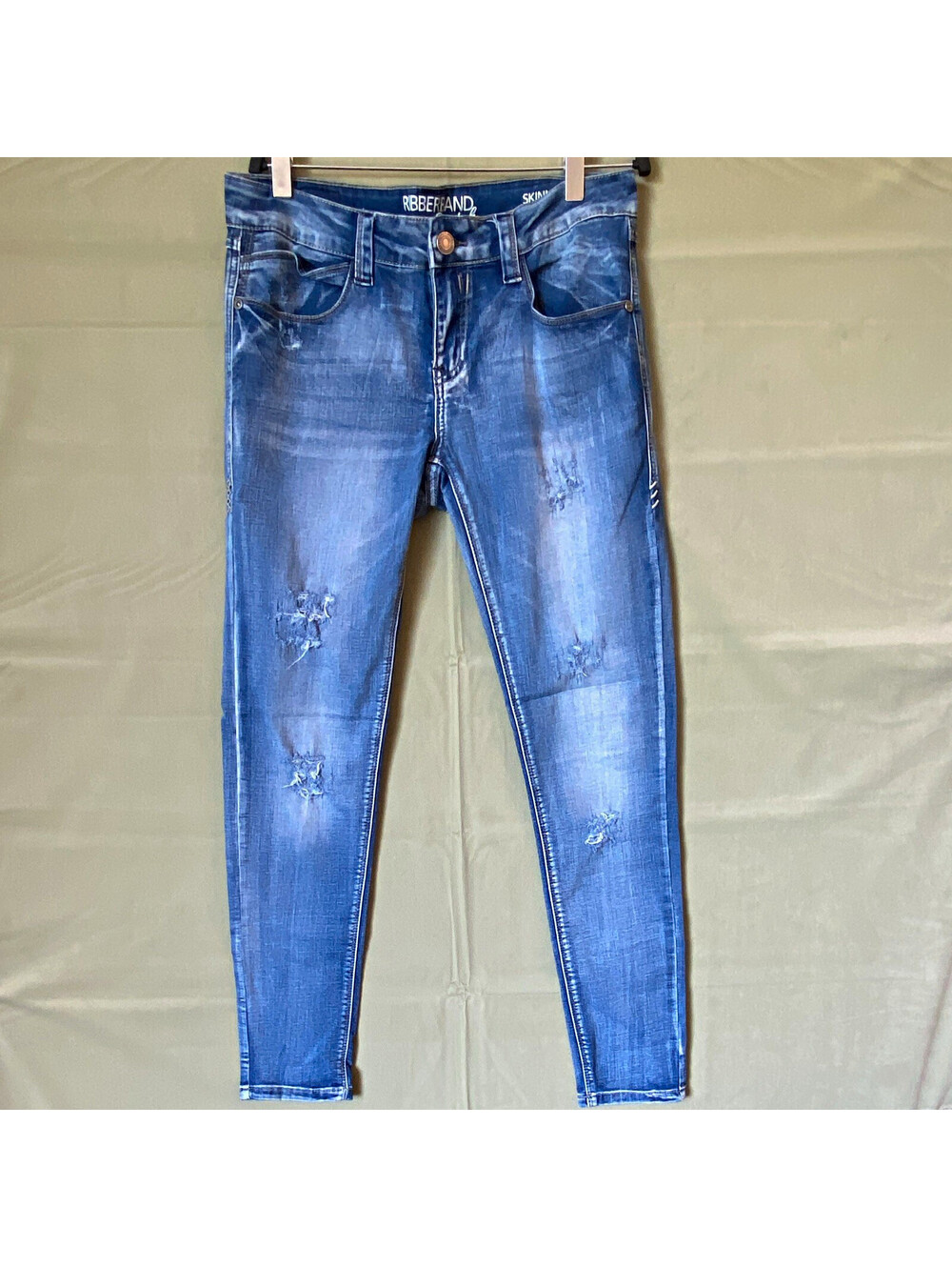 Rubberband Women's Skinny Jeans Slim Fit Mid Rise Stretch Distressed Blue